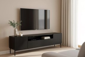 Nicole TV-szekrény 200 cm nyitott polccal és fiókokkal - fekete matt / fekete lábak