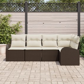 5 Darabos Kertkanapé Szett párnákkal Barna Poli Rattan