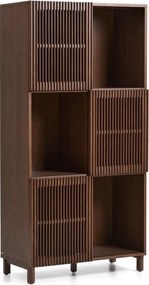 Sötétbarna könyvespolc tolóajtóval, diófa dekorral 84,5x170x42,5 cm Beyla – Kave Home