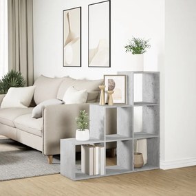 3 szintes betonszürke fa térelválasztó könyvespolc 99x29x99 cm