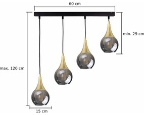 Csillár zsinóron LACRIMA SMOKY 4xE27/60W/230V