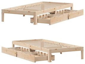 vidaXL tömör fenyőfa ágykeret fiókokkal 100 x 200 cm