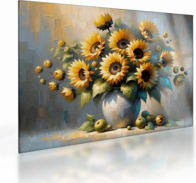 Üveg kép – Napraforgós váza (70x50 cm)