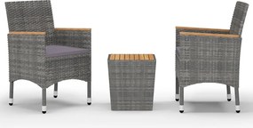 vidaXL 3 részes szürke polyrattan és akácfa bisztrószett