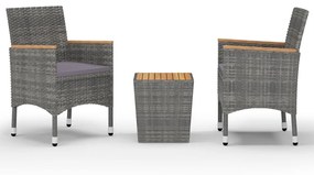 vidaXL 3 részes szürke polyrattan és akácfa bisztrószett