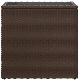 barna polyrattan kerti kisasztal üveg lappal 58 x 27,5 x 55 cm