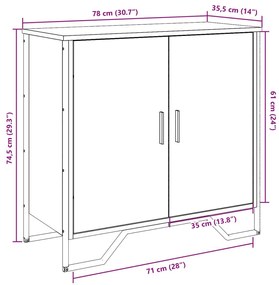 fekete szerelt fa tálalóasztal 78 x 35,5 x 74,5 cm