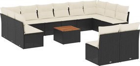 vidaXL 13 részes fekete polyrattan kerti ülőgarnitúra párnákkal