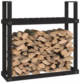 fekete tömör fenyőfa tűzifatartó állvány 110x35x108,5 cm
