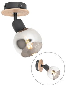 Art Deco spotlámpa fekete füstüveggel és fával - Vidro