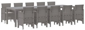 11 darabos kerti étkezőszett párnákkal világosszürke polirattan, kerti asztal világosszürke 150x100x73 cm polirattan, kerti szék párnákkal 2 db világosszürke polirattan, kerti szék párnákkal 4 db világosszürke polirattan