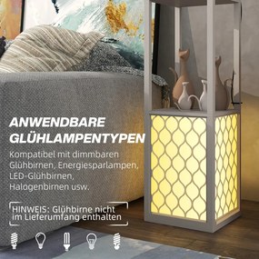 HOMCOM Állólámpa modern dizájnban, 2 polccal, láncos kapcsolóval, fekete-fehér