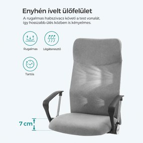 Ergonomikus irodai forgószék párnázott ülőfelülettel, hintamechanikával, állítható magassággal, 120 kg teherbírással, szürke