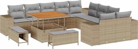 vidaXL Kerti Kanapé Szett 13 pcs Beige és Világosszürke polirattan
