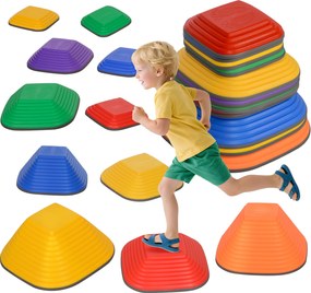 AIYAPLAY Egyensúlyi Kő, 11 darabos Négyzet alakú Balanszkő készlet, Rakható és Csúszásmentes Kő, 80 kg Teherbíró képességgel, Lépcsőkövek 3-8 éves gye