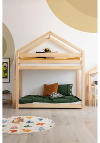 Natúr színű házikó alakú-emeletes borovi fenyő gyerekágy 90x190 cm Mila DMPB – Adeko