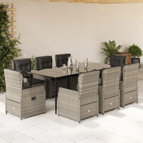 9részes világosszürke polyrattan kerti étkezőgarnitúra párnával