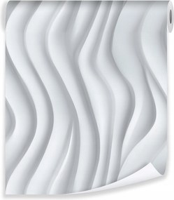 Tapéta Absztrakt 3D Hullámok Fehér Szürke Flizelin Fal Nappali Hálószoba