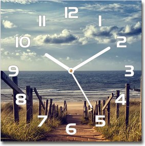 Négyzet alakú üveg falióra Ösvény a strandra 30x30 cm