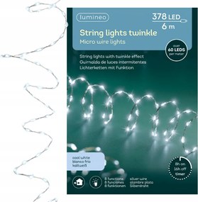 Karácsonyfa fényfüzér Micro 378 LED-es karácsonyfa drót Hideg fehér 6m