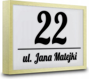 Megvilágított Házszám LED-es Címtábla 33x22 cm Arany Házszám