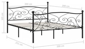 fekete fém ágykeret lécezett ágyráccsal 200 x 200 cm