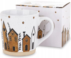 Kerámia bögre 460 ml kő fehér nagy házikó motívum díszdoboz