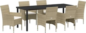 vidaXL Kert étkező szett párnával 7 pcs Bézs polirattan
