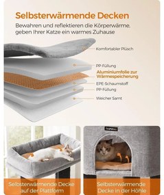 Kaparó oszlop, nagy teherbírású macskatorony, önmelegedő párnákkal, szürke és fekete