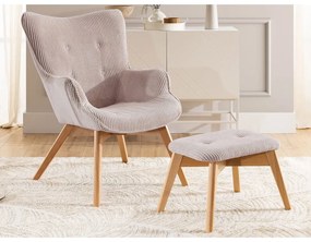 Világos rózsaszín kordbársony fotel lábtartóval Niko – Ropez