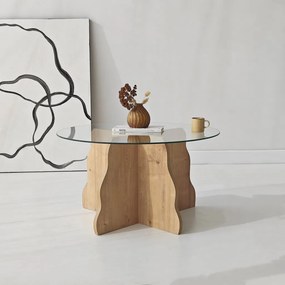 Butterfly üveg dohányzóasztal, zafír tölgy-átlátszó, 75 cm