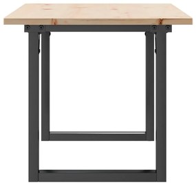 Tömör fenyőfa és acél dohányzóasztal O-vázzal 90x40x45 cm