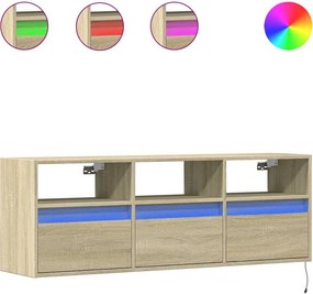 vidaXL sonoma tölgy színű fali TV-szekrény LED-ekkel 130x31x45 cm