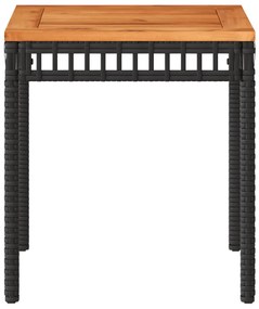 fekete polyrattan és akácfa kerti asztal 38 x 38 x 42 cm