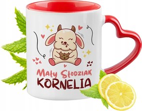 Piros bögre szív alakú füllel Kornéliának Ajándék