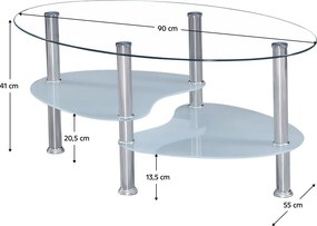 Dohányzóasztal, acél/átlátszó üveg/tejüveg, WAVE NEW