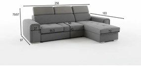 SALVADA univerzális L alakú, kihúzható sarokgarnitúra tárolóval, sötétszürke