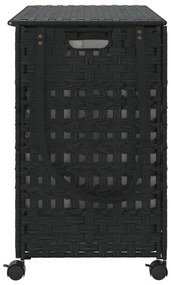 fekete rattan szennyeskosár kerekekkel 66x35x60 cm