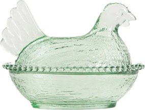 Gallina üveg tárolódoboz, nagy zöld tyúk 16x12 cm Homla
