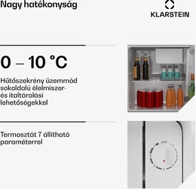 Klarstein Irene Mini hűtőszekrény, Retro, 46L, 37 dB zajszint, EEK D, 0-10 °C
