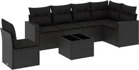 vidaXL 7 részes fekete polyrattan kerti ülőgarnitúra párnával