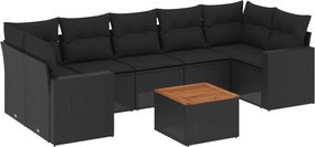 vidaXL 8 részes fekete polyrattan kerti ülőgarnitúra párnákkal