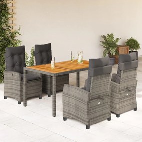 5 részes szürke polyrattan kerti étkezőgarnitúra párnával