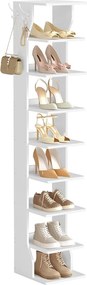 Keskeny cipőtartó, 9 szintes, 30 x 26,4 x 147 cm, matt fehér