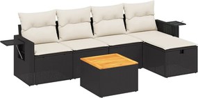 vidaXL 6 részes fekete polyrattan kerti ülőgarnitúra párnákkal