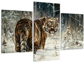 Kép - tigris a havas erdőben, olajfestmény (90x60 cm)