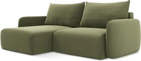 Zöld bársony kinyitható-tárolóhelyes sarokkanapé (bal oldali-heverő résszel) Kalena – Makamii