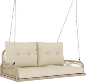 Outsunny Hollywood Hinta 2-Személyes Rattan Kerti Hinta Párnákkal, Lánccal Felfüggesztett Pad, 240 kg Teherbírás, Kert Pad, Balcson használható 115 x