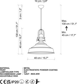 Craft 13982 fehér fém függőlámpa, Ø41 cm