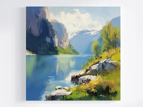 Poszter Skandinávia Norvégia Fjord Hegyek Tó 40x40